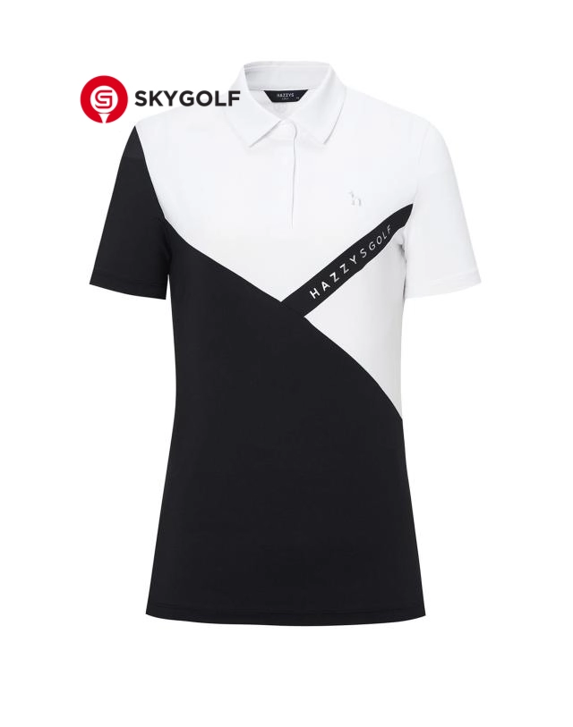 mặt trước áo thun cổ bẻ Hazzys tay ngắn màu đen