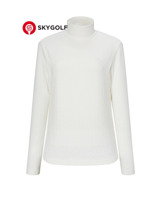 mặt trước áo len golf cổ cao Hazzys in chữ H màu trắng ngà