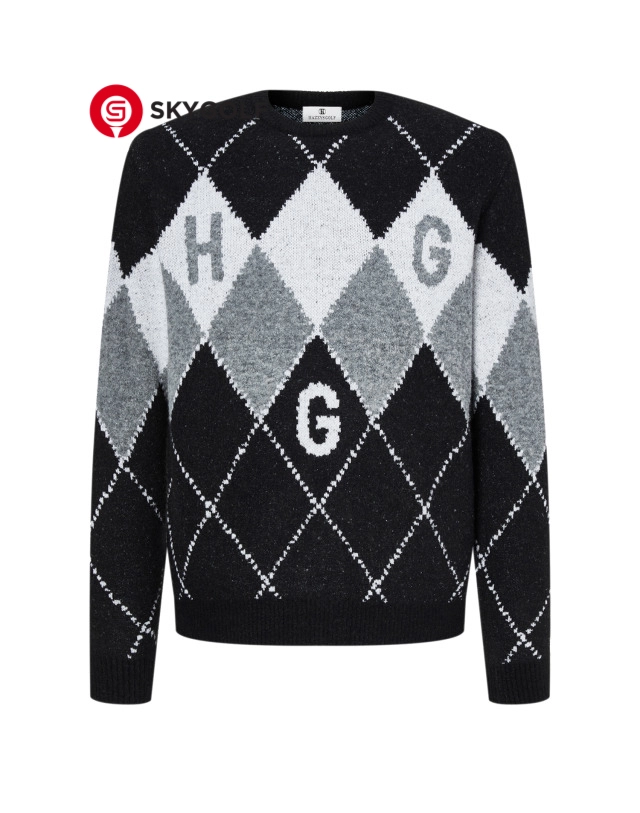 Áo Hazzys golf len tròn họa tiết Argyle mềm màu đen