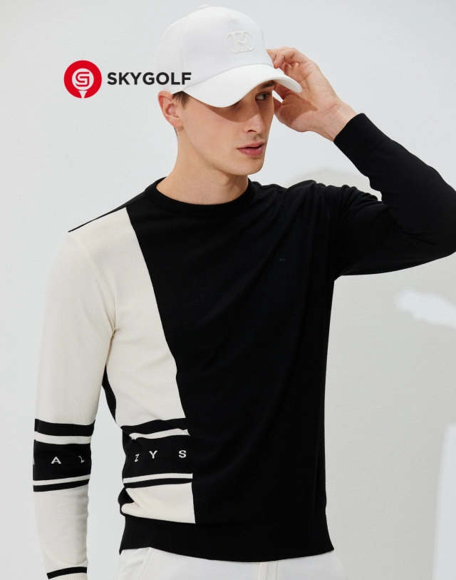 áo golf hazzys mùa đông cổ tròn màu đen trắng