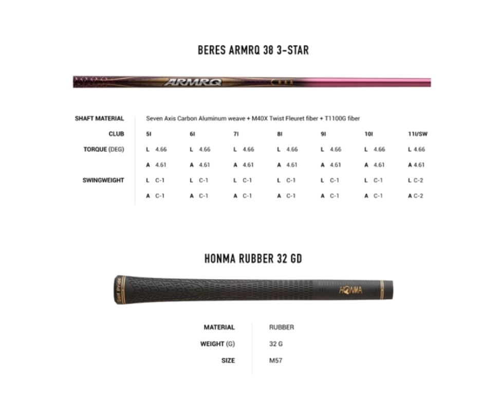 Ironset Honma New Beres 07 3 sao lady Thông số k ỹ thuật gậy golf cũ Ironset Honma New Beres 07 3 sao lady